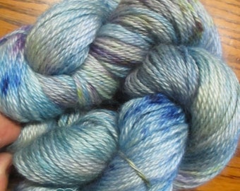 Hand Painted Leicester Longwool Lamb Yarn,  Silvery Blues, 2 Ply Sport,, 250 yds, 4 oz SE2SE, Shave Em 2 Save Em, Conservation Breed