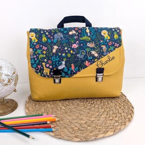 Cartable Maternelle Personnalisé Moutarde Jungle | Fermoir