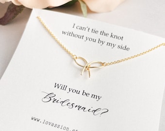 14K Bridesmaid Necklace • bridesmaid necklace gift • bridesmaid necklace card • bridesmaid gift • bridesmaid jewelry • tie the knot necklace