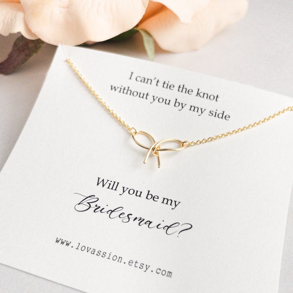 14K Bridesmaid Necklace • bridesmaid necklace gift • bridesmaid necklace card • bridesmaid gift • bridesmaid jewelry • tie the knot necklace