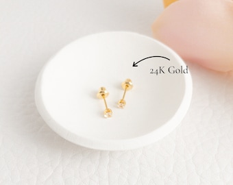 24K Gold April Birthstone Studs • april birthstone earrings • 3mm diamond studs • white topaz earrings • tiny studs • april birthday gift