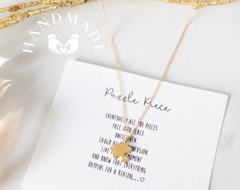 14K Gold Puzzle Piece Necklace • autism awareness necklace • puzzle quote necklace • gift for teacher • gift for graduation