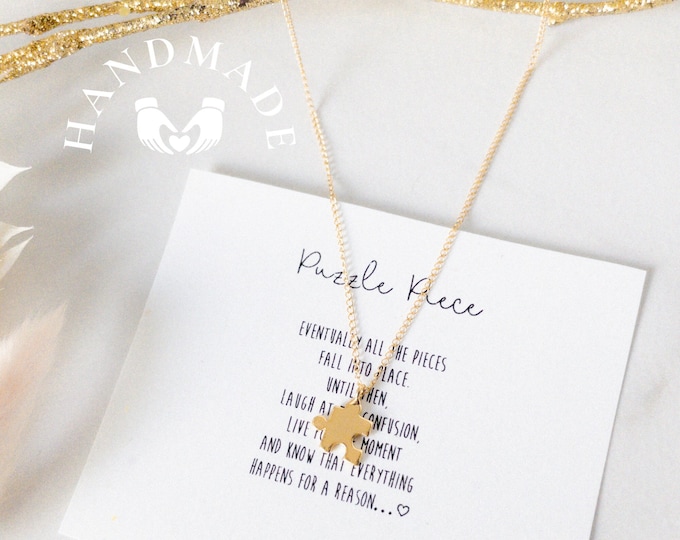 14K Gold Puzzle Piece Necklace: Autism Awareness Gift