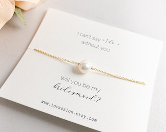 14K Bridesmaid Pearl Necklace • will you be my bridesmaid necklace • bridesmaid proposal • I can't say I do • bridesmaid gift