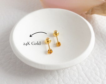 24K Gold November Birthstone Studs • november birthstone earrings • 3mm studs • citrine earrings • november birthday gift