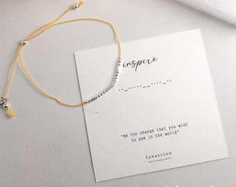 14K INSPIRE Morse Code Bracelet • inspire beaded bracelet • inspire quote • inspirational bracelet • inspirational jewelry • teacher gifts