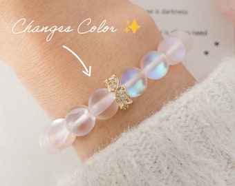 18K Mermaid Aura Quartz Bracelet • mystic aura quartz bracelet • aura glowing bracelet • mermaid frosted glass bracelet• meaningful bracelet