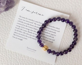 18K Amethyst Bracelet • 6mm amethyst bead bracelet • AAA+ gemstone bracelet • pet loss gift • anxiety relief gift • stress relief gift