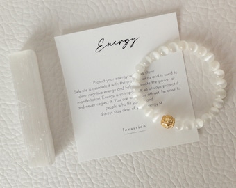 18K Gold Selenite Bracelet: Natural Stone, Energy Protection