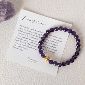 18K Amethyst Bracelet • 6mm amethyst bead bracelet • AAA+ gemstone bracelet • pet loss gift • anxiety relief gift • stress relief gift