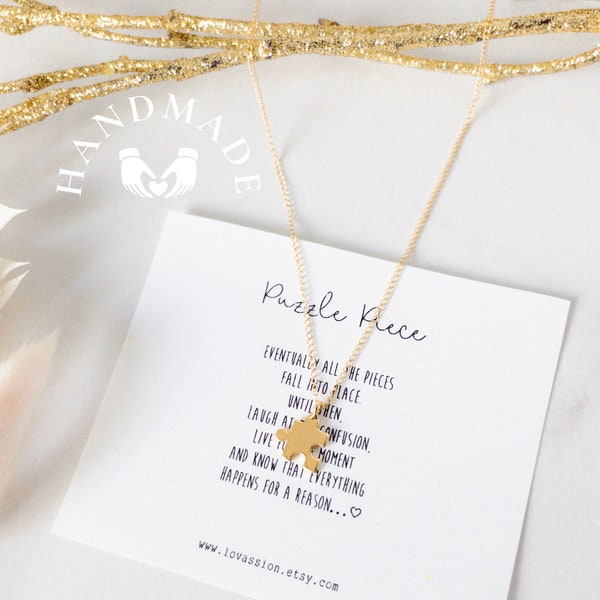 14K Gold Puzzle Piece Necklace • autism awareness necklace • puzzle quote necklace • gift for teacher • gift for graduation