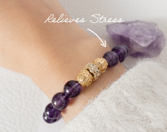 18K Gold Amethyst Bracelet: AAA Grade Gemstone, Calm Jewelry