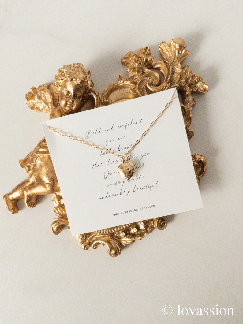14K Heart Locket Necklace gold locket necklace tiny locket necklace dainty locket necklace locket pendant anniversary gift zdjęcie 2
