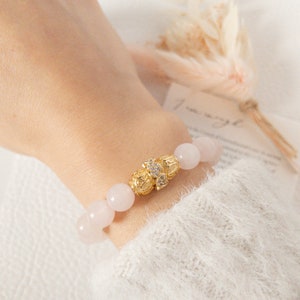 18K Madagascar Rose Quartz Bracelet: AAA Gemstone, Self Love Gift imagem 4
