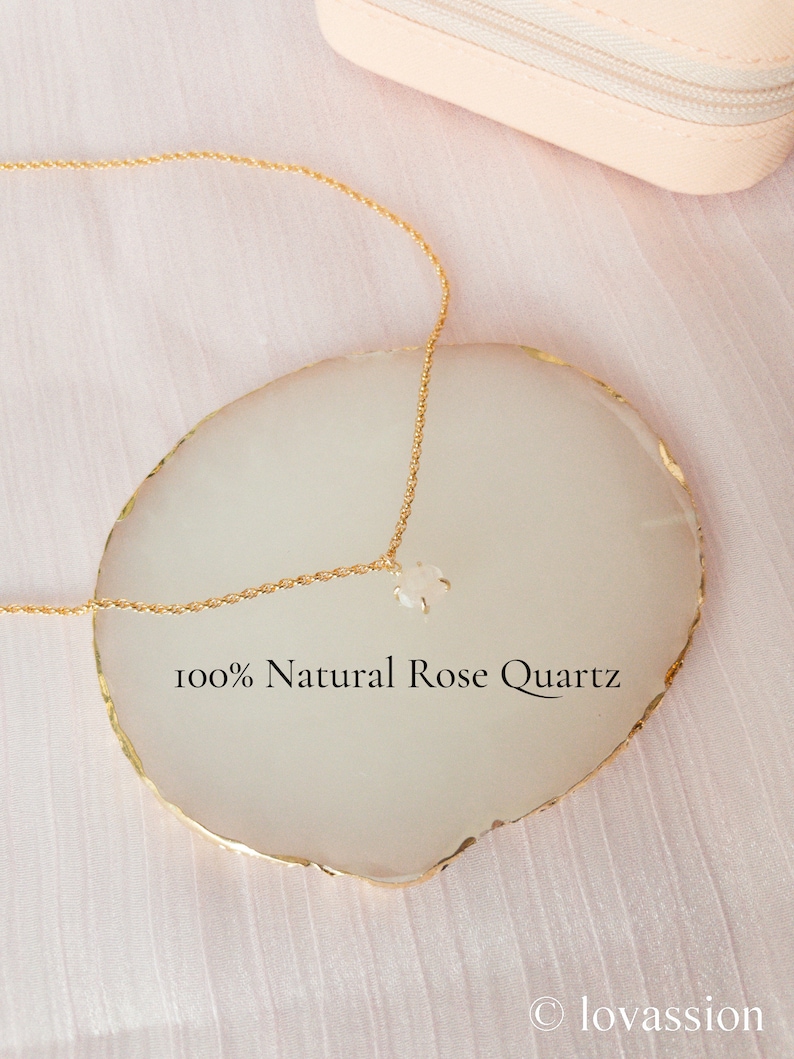 16K Gold Rose Quartz Necklace tiny rose quartz necklace rose quartz pendant necklace rose quartz charm necklace rose quartz jewelry image 2