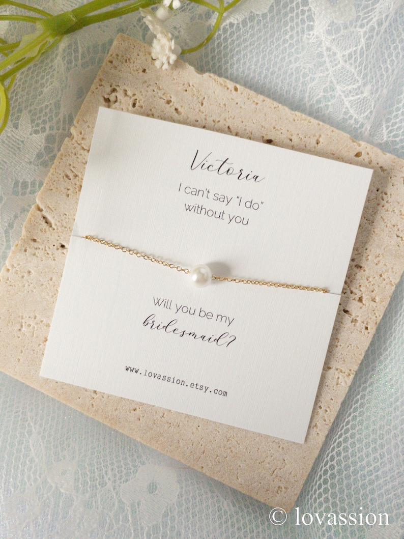 14K Personalized Bridesmaid Pearl Necklace custom bridesmaid gift personalized bridesmaid gift will you be my bridesmaid proposal image 1