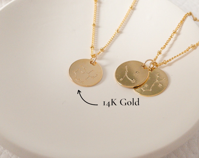 14K Gold Zodiac Constellation Necklace: Personalized Astrology Charm