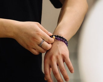 18K Men's Amethyst Bracelet • men's gemstone bracelet • men's jewelry • stress relief gift • gift for him • gift for husband • gift for bf