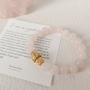 18K Madagascar Rose Quartz Bracelet: AAA Gemstone, Self Love Gift imagem 6