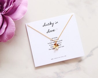 Collier trèfle à quatre feuilles en or 14 carats : collier porte-bonheur