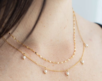 14K Gold Sparkle Chain Necklace • dainty gold chain  • lace chain  • mirror chain  • glitter chain  • simple necklace • anniversary gift