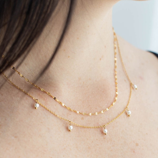 14K Gold Sparkle Chain Necklace • dainty gold chain  • lace chain  • mirror chain  • glitter chain  • simple necklace • anniversary gift