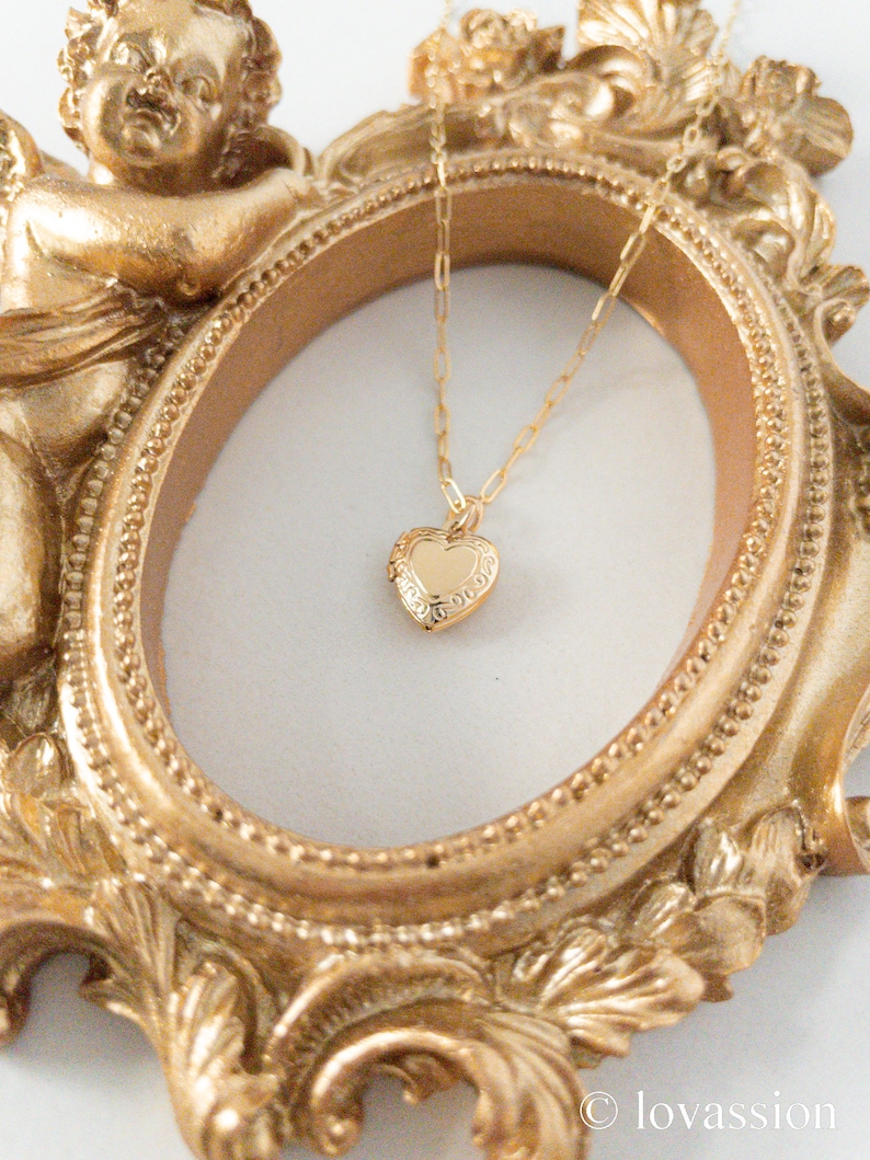 14K Heart Locket Necklace gold locket necklace tiny locket necklace dainty locket necklace locket pendant anniversary gift zdjęcie 5