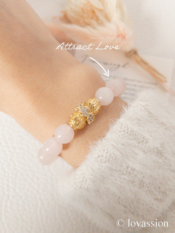 18K Madagascar Rose Quartz Bracelet: AAA Gemstone, Self Love Gift