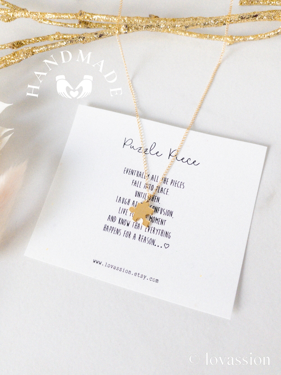 14K Gold Puzzle Piece Necklace Autism Awareness Necklace Puzzle Quote