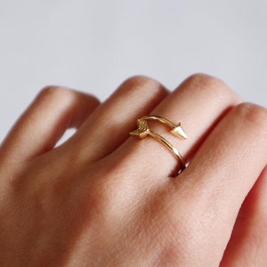 14K Gold Arrow Ring dainty ring stacking ring adjustable arrow ring arrow wrap ring arrow jewelry boho arrow ring midi ring image 1