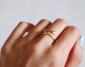 14K Gold Arrow Ring • dainty ring • stacking ring • adjustable arrow ring • arrow wrap ring • arrow jewelry • boho arrow ring • midi ring