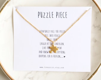 Gold Puzzle Piece Necklace, Puzzle Piece Necklace, Autism Awareness, puzzle quote necklace, Gift for Teacher, Gift for Graduation, 14k gold