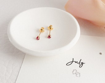 24K Gold July Birthstone Studs • july birthstone earrings • 3mm studs • ruby earrings • ruby studs • july birthday gift • tiny studs