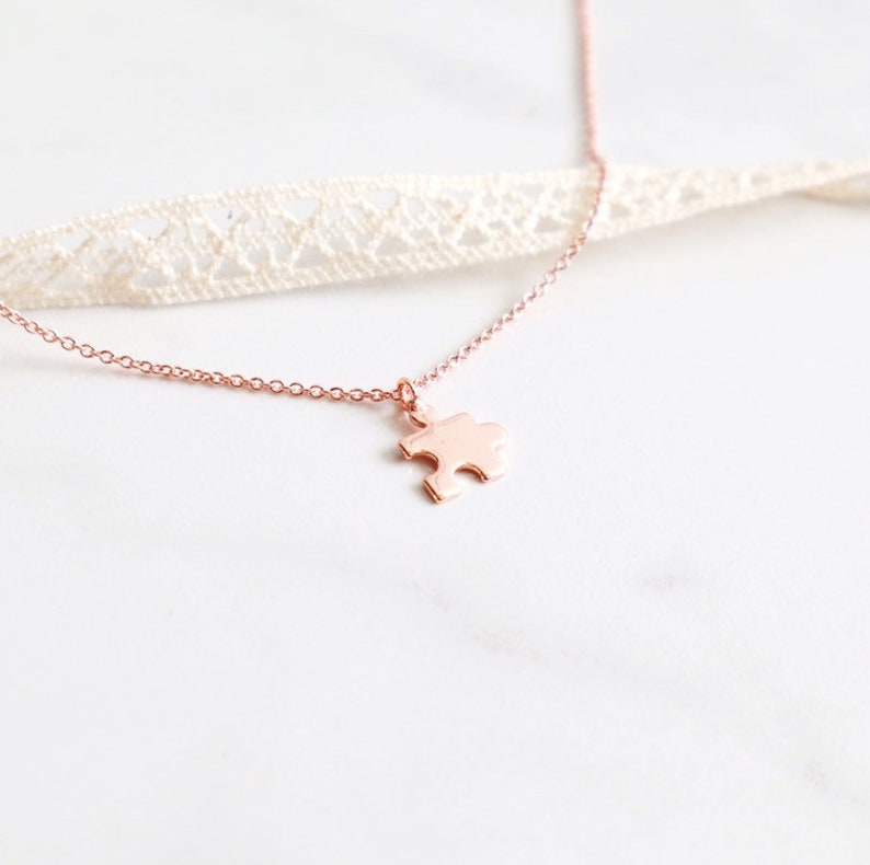 14K Rose GOLD FILLED Puzzle Piece Necklace autism awareness necklace puzzle quote necklace gift for teacher gift for graduation image 1