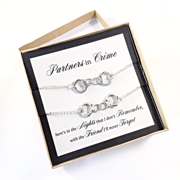 Partners in Crime Friendship Bracelets - Set of 2  - Best Friends - BFFs - Free US Shipping- PIC Stocking Stuffer