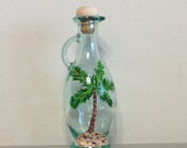 Vinegar and Oil Dispenser, Salad Dressing Bottle, Palm Tree Decor, Hand Painted
