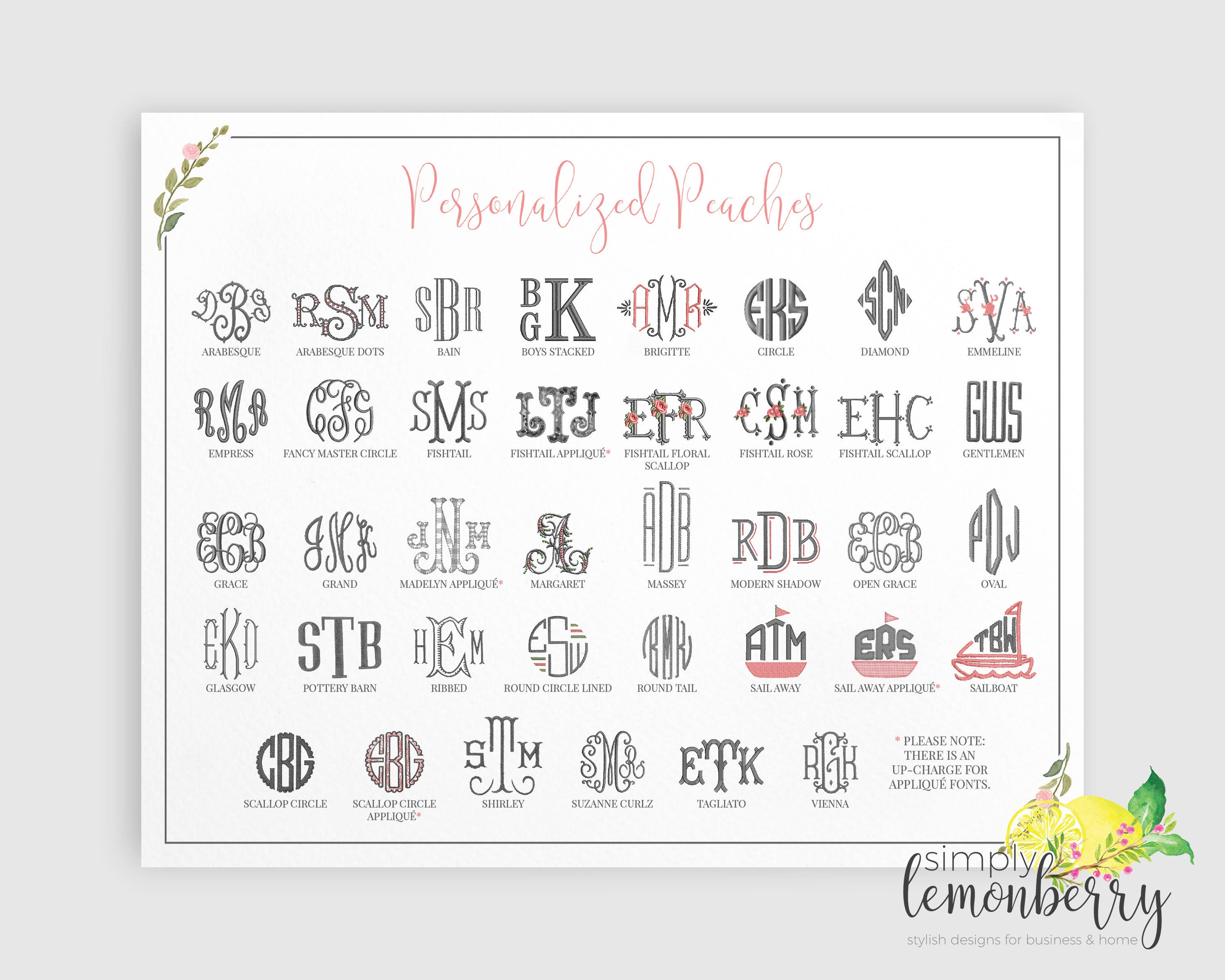 Custom Font Chart Custom Monogram Chart Customized Font Etsy