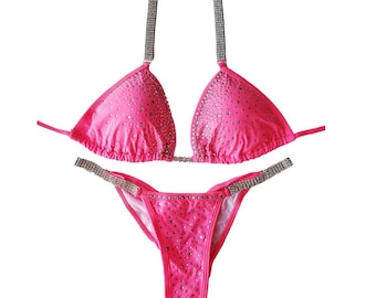 ON SALE !!!!!New, made to order crystal competition bikini suit - Desire pink