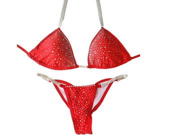 New, made to order crystal competition bikini suit - Desire red