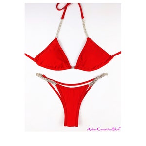 Red Rhinestone Competition Bikini: Practice Posing Suit