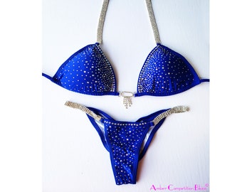 ON SALE !!!!!New, made to order crystal competition bikini suit - Desire Blue