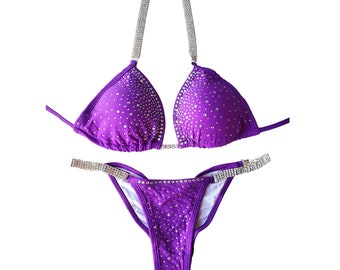 New, made to order crystal competition bikini suit - Desire purple