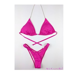 Pink Rhinestone Bodybuilding Competition Bikini: Figure Posing Suit