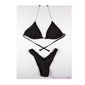 Black Figure Competition Bikini: Rhinestone Connector Posing Suit