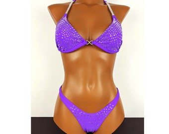 New, made to order crystal wellness competition bikini suit - desire purple