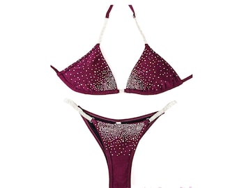 Wine Crystal Competition Bikini: Made to Order Rhinestone Suit