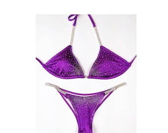 New, made to order crystal competition bikini suit - Lovely Purple