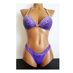ON SALE !!!!!New, made to order crystal wellness competition bikini suit - Brilliant purple