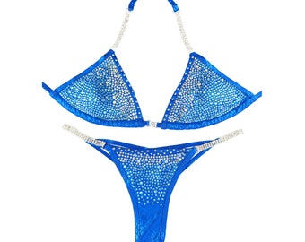 Neue, auf Bestellung gefertigte Kristall-Wettkampf-Bikinianzug - Eclipse Blue