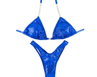 New, never worn wellness practice bikini/posing suit/competition bikini - Shiny blue